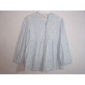 Studio West Apparel Womens Blouse Top Size M Blue White Ikat 100% Cotton India